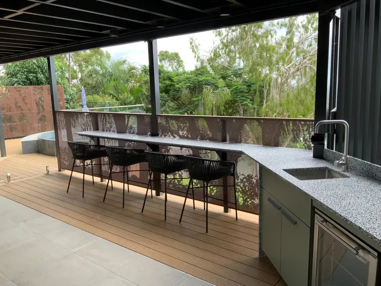 The same outdoor kitchen, looking out.
