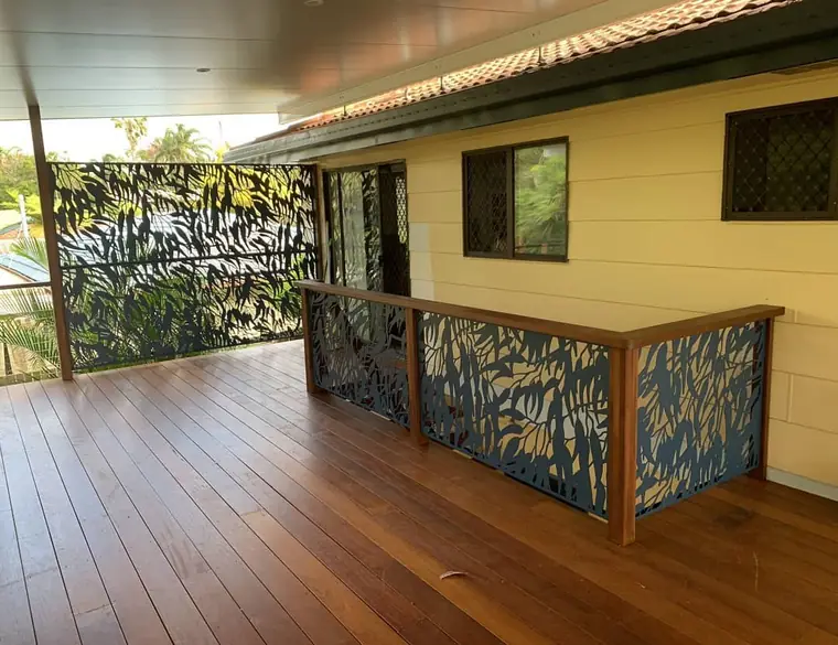 Gum Perf in Deep Ocean along a verandah, between timber posts.