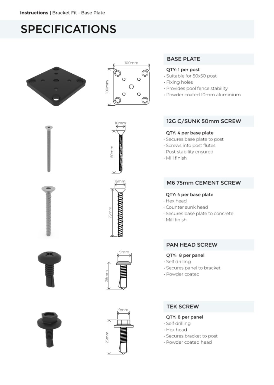 Bracket Fit – Base Plate Post installation manual, page 3