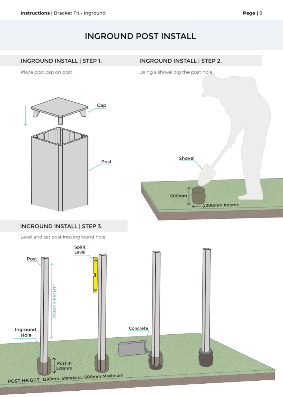 Bracket Fit – Inground Post installation manual, page 4