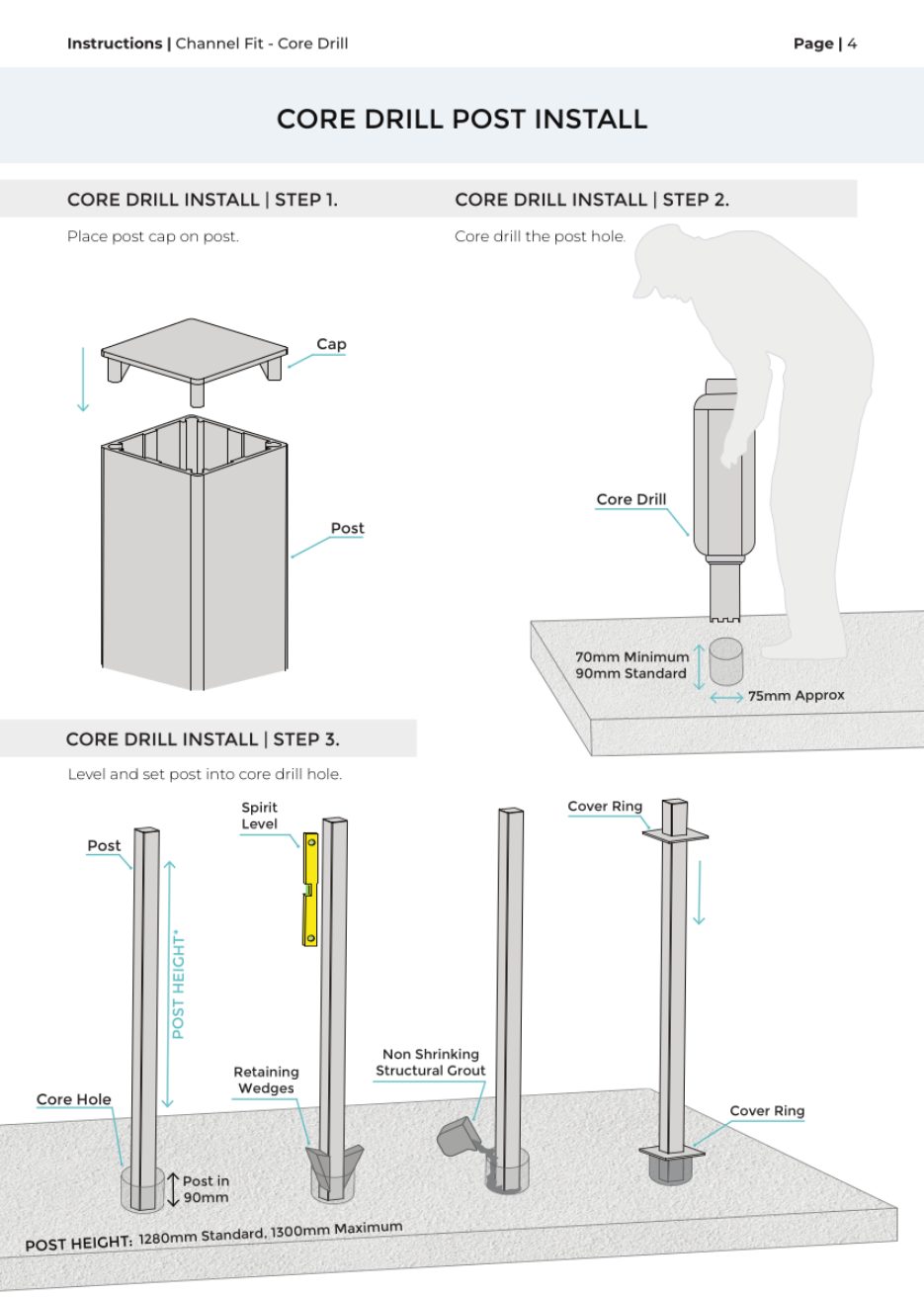 Channel Fit – Core Drill Post installation manual, page 4